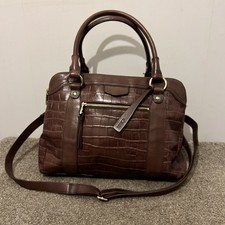 Clarks Womens Large Brown Leather Pattern Shoulder Handbag Purse