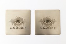 2x La Fee Absinthe Stainless Steel Coasters from early 2000's