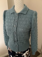 Hand Knitted Lady's 1940s 1950s Vintage Style Cardigan - 36” Storm Blue