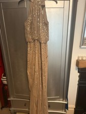 Lipsy sequin gold halter neck long eve dress - size 12