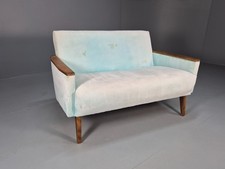 Vintage Mid Century Reproduction Settee in Pastel Blue Velvet  EB9976 MNOR