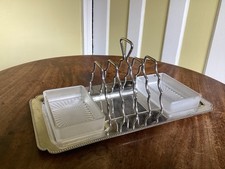   Plated 4 Slice Toast Rack With Glass Butter And Marmalade Dishes