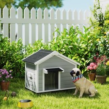 PawHut Wooden Dog house with Openable Roof, Removable Floor, Light Grey