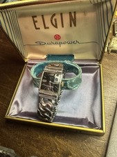 Vintage ELGIN Durapower 17J White Gold Filled Black Dial-Serviced-Running-Clean