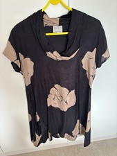 FABULOUS MASAI TUNIC S Cap Sleeves Cowl Neck Black/Beige Floral Size 14