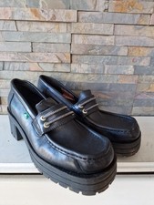 Kickers - Classic 90's Block Heel Slip On Black Leather Shoes - Size 7UK. vgc.
