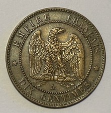 1863 France 10 Centimes Napoleon III Second Empire Bronze Coin EF