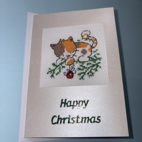Christmas card cat playing - christmas,