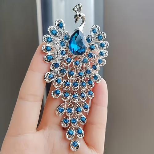Blue peacock brooch - peacock,