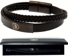 ARSENAL FC BLACK IP LEATHER BRACELET AFC CREST PLATE TWIN DESIGN GIFT BOXED