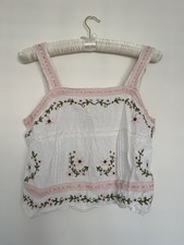 Crop Embroidered Flower Floral Pink Top Rose Design Size 12 Used