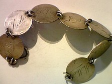 GEORGE V SIXPENCE 7 COIN LOVE TOKENS BRACELET EACH COIN ENGRAVED C 1913