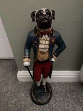 Gisela Graham Tall Georgian Gentleman Pug Figure With Tail Coat & Walking Stick