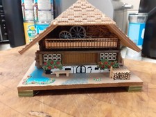 VINTAGE WOODEN SWISS CHALET MUSIC BOX, MOVING WATERWHEEL, PLAYS EDELWEISS