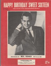 NEIL SEDAKA. HAPPY BIRTHDAY SWEET SIXTEEN.  PHOTO COVER SHEET MUSIC. 1961
