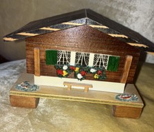 Vintage Swiss Chalet Wooden Musical Box Plays Edelweiss