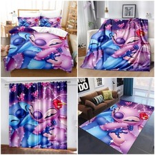 Lilo Stitch Angel Duvet Cover Bedding Set, Floor Mat, Flannel Blanket, Curtain
