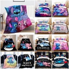 Lilo Stitch Duvet Cover Pillowcase Bedding Set Cartoon Stitch Flannel Blanket