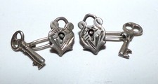 ANTIQUE GEORGIAN / VICTORIAN SILVER HEART PADLOCK & KEY CUFFLINKS LOVE TOKENS