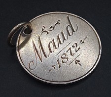 Antique English Silver "MAUD" Victorian Love Token Coin Pendant - 1872 Sixpence