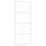 vidaXL Interior Door Home Decorative Bedroom Bathroom Internal Modern Internal Door Panel White 83x201.5 cm Tempered Glass and Aluminium Slim