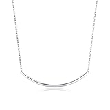 SLUYNZ Solid 925 Sterling Silver Minimalist Bar Choker Necklace for Women Teens Girls Curved Tube Bar Pendant Necklace (A-Silver)