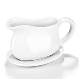 Gravy Boat, Sauce Boat 18 oz Gravy Bowl with Tray, Ceramic Serving Dish for Sauces, Dressings and Creamer with Large Handle, Designed for Microwave Safe Omesata