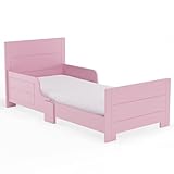 URBNLIVING Classic Wooden Toddler Kids Bed with Safety Side Guard Rail for Girls and Boys, Perfect for Junior Bedrooms Timeless Charm and Safety Combined (Pink)