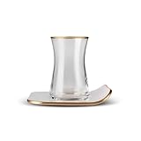 KARACA Retro 12-Piece Glass Tea Set for 6-165ml, 6 Glasses with Saucers, Cream Colored, Includes Tea Plates