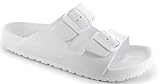Ella Shoes Ladies Double Buckle Slides Womens Sliders Mono Beach Comfort Moulded Footbed Holiday Pool Summer Sandals Flip Flops (White, UK 7) (‎ s43115)