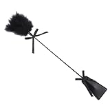 FSSTUD PU Leather Horse Riding Whip Paddle Feather Teaser Stick Equestrian Stick Crops Furry Feather Cleaning Duster Couples Role Play Games for Adults Black