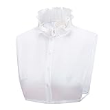 NiceYnn Women's Detachable Ruffles Stand Collar False Half Shirt Blouse Dickey Collar Victorian Collar Mock Neck Top for Sweaters Collarless Dress, White Double Ruffles #D, One Size