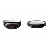 Denby 406048944 4 Piece Pasta Bowl Set, Black & 406048904 Elements 4 Piece Medium Plate Set, Black,22 * 22 * 2.5 centimeters