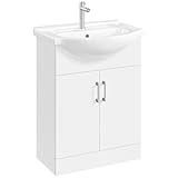 Yaheetech Bathroom Vanity Unit with Ceramic Sink, Floor Standing Bathroom Vanity with 2 Doors, Wooden Storage Cabinet, White