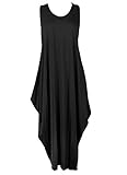 ZEE FASHION New Women Ladies Italian Lagenlook Tulip Parachute Dress Stretchy Sleeveless Long Tunic Top 8-18 Black