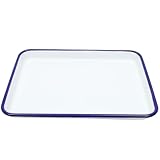 Luxshiny White Enamel Sheet Pan, Rectangular Serving Tray & Baking Roasting Pan Set of 2, Vintage Oven Tray for Home & Camping