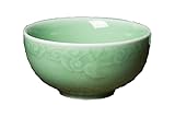 Seres Celadon Jade Green Porcelain Bowl embossed with Lucky Cloud,3 Colors-Green&Turquoise&Grey,龙泉青瓷碗 (Green)