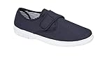 GladRags Mens Canvas Hook & Loop Strap Closure Wider Fit Plimsoll Pump Trainer Deck Shoe, Navy, Size 10