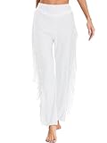 YiZYiF Women's Tassels Fringed Dance Trouser Tango Rumba Latin Ballroom Modern Dance Training Pants White M