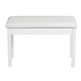 Maxmass Piano Bench with Storage Compartment, Padded Cushion and Wooden Legs, Duet Piano Keyboard Stool for Kids Adults (Straight Legs, White)