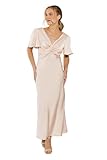 Oasis Satin Twist Front Angel Sleeve Midi Bridesmaid Dress, 8, Blush