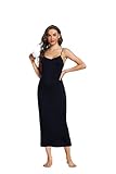 Sopesil Women's Full Slips Soft Long Nightdress Slip Under Dress Adjustable Spaghetti Straps for Ladies V Neck Negligee A-BlackM