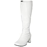 Women’s Ladies Fancy Dress 1960'S 70'S Knee high Go Go Boots Retro Block Heel Girls boots (White, UK Footwear Size System, Adult, Women, Numeric, Medium, 5)