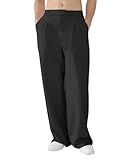 FEDTOSING Mens Baggy Casual Trousers Elastic Waist Wide Leg Dress Trousers for Men Relaxed Fit Black Pants Men with Pockets