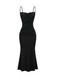 GORGLITTER Women's Evening Party Fishtail Dress Bow Tie Back Ruched Lace Elegant Maxi Cami Dresses Black Medium