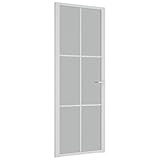 vidaXL Interior Door with Matt Glass Panel - Tempered Glass and Aluminium - White and Transparent - Modern Decorative Line Design - Easy to Install - Size: 76x201.5 cm