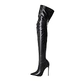 Womens Thigh High Boots Over The Knee Stiletto Heel Ladies Shoes Elegant Comfortable Waterproof Pointed Toe Stretchy Faux Leather High Heel Boots with Zipper