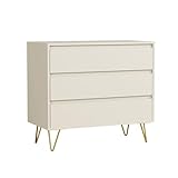 Nera 3 Drawer Chest of Drawers Wood Dresser Drawers for Bedroom Furniture Storage with Metal Legs (Cream)