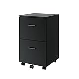 Panana Mobile File Cabinet with 2 Drawers, Wooden Small Filing Cabinet Office Home (Black)