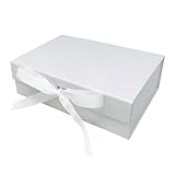 LDPackagingmall Luxury A4 Size White Folding Magnetic Closure Gift Box with Changeable Ribbon - L31cm x W22cm x H10cm (White)
